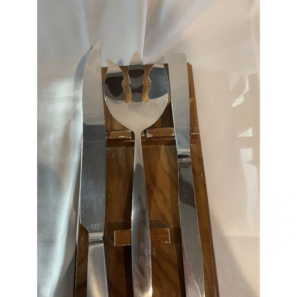 Vintage B&B Italy Serving Set Wood Tray Mid Century Modern 3pc